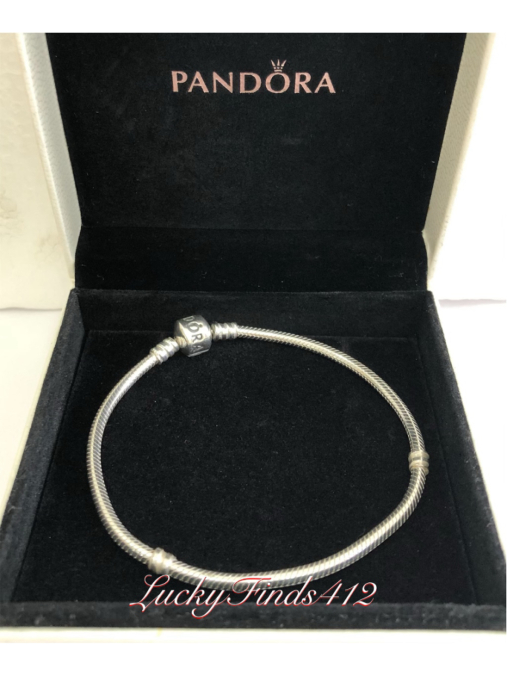 Authentic Pandora Bracelet Barrel Clasp Sterling Silver 8.3” with Pandoda Box